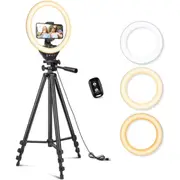 10 Inch Ring Light with Extendable Tripod Stand and Phone Holder for Live Streaming and Makeup