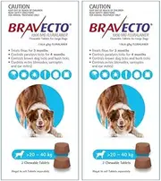 BRAVECTO Large Dogs 20 to 40 Kg Blue Flea Tick Treatment for 3 Months 4 Chews