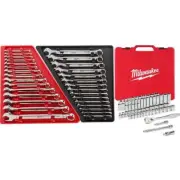 Milwaukee Combination Wrench Set w/ 3/8" SAE/Metric Ratchet+Socket Set (86-Pcs)