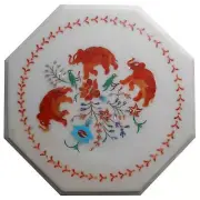15" White Marble Table Top Coffee center Inlay lapis pietra dura elephant k18