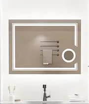 LUVODI Front Lighted Backlit Bathroom Mirror: 800x600mm Dimmable Smart Antifog LED Mirror with 3X Magnifying Mirror CRI95 Wall Mounted Makeup Mirror with Light Memory