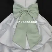 SAGE GREEN TIE BOW SASH FOR HOLIDAY FLOWER GIRL DRESS sz S M L 2 4 6 8 10 12 14