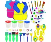 26PCS Paint Sponges for Kids,Washable Paint Brushes Set for Toddler, with Waterproof Painting Apron for DIY Arts & Crafts Painting Supplies