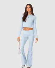 EDIKTED Womens Coffee Break Ribbed Flare Leggings LIGHT-BLUE