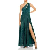 AQUA One Shoulder Crinkled Metallic Gown 14B 1859