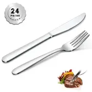 24 Pieces Forks and Knives Set, Food Grade Stainless Steel Silverware Set wit...
