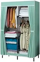 Portable Wardrobe Rack,Cloth Wardrobe,Wardrobe Portable Canvas Wardrobe for Bedroom, Clothes Closet Storage Organizer with Hanging Rail, Shelves, Fabric Cover,Green-86x45x170CM