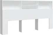 vidaXL White Headboard Cabinet - Engineered Wood - Bedroom Storage Solution - 200x19x103.5cm