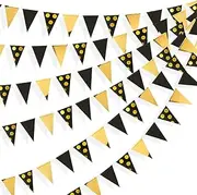 Party Decorations 3M Rose Gold Paper Bunting Triangles Flags Marriage Garlands Wedding Banners Graduation Baby Shower Birthday Party Hanging Decor (Color : Black Gold)