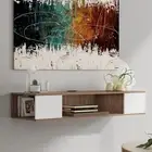 Eco-Friendly Wall-Mounted Entertainment Center - White & Oak Floating Shelf
