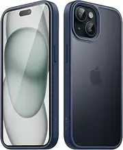 JETech Matte Case for iPhone 15 6.1-Inch, Shockproof Military Grade Drop Protection, Frosted Translucent Back Phone Cover, Anti-Fingerprint (Storm Blue)