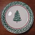 4 FURIO By La Primula Christmas Tree 10" Dinner Plates Spongeware Italy New!