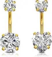 [kitudaty] 2 Pcs Stainless Steel Belly Button Ring Set, 14 Gauge 10mm Barbell Navel Bars Piercing Jewellery, Gold Belly Bar Butterfly Heart Belly Rings Navel Piercing Jewelry for Women Girl, One size