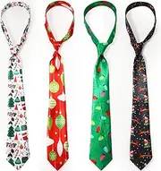 [Syhood] 4 Pieces Christmas Tie Holiday Tie for Men Xmas Tree Snowflake Christmas Elk Santa Light String Pattern Necktie