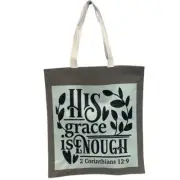 New Upcycled Hand Printed His Grace Is Enough Bible Quote Shopper Tote Bag