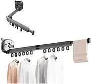 Omabeta 1PCS Double Fold Clothes Drying Rack Wall Mount with Strong Suction Cup, Space Saver Retractable Clothes Hanger Rack with 360 Rotation Lockable Buckle for Balcony Laundry Travel
