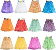 Set of 12 Hawaiian Luau Hula Skirts - Elastic Plastic Dancer Skirts - Colourful Short Hula Grass Skirts for Summer Parties, Beach Parties & Tropical Events