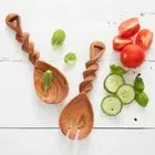 Short Wood Spiral Salad Server Set
