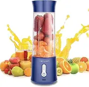 Mini blender Portable blenders - Outdoor personal blender with handle cover - Large capacity 17.6 oz 4000 mAh with USB charging six 3D blades perfect for blending smoothies&juices&milkshakes(blue)