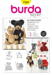 BURDA SEWING PATTERN 7904 FLEECE / PLUSH TOYS - TEDDY BEARS, MONKEY & ELEPHANT