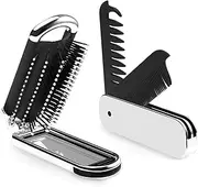 2 Pack Travel Folding Comb and Hair Brush with Mirror, 2 in 1 Wide + Fine Tooth Hair Comb, Small Foldable Pocket Comb for Men Women Hair Styling, Curls, Mustache, Beard