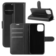 For iPhone 12 mini Case, Lychee Texture Folio PU Shielding Case , & Card Slots & Wallet, Black