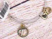 NEW Alex and Ani Letter Initial T II Charm Bangle Two Tone Silver Gold Bracelet