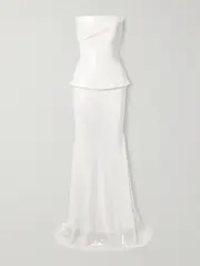 [Alex Perry] Alex Perry - Strapless Sequined Tulle Gown - White - UK 6 UK 6 White