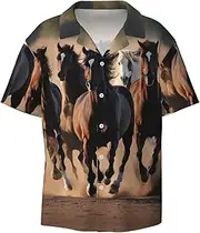 [HJLUUFT] Running Horses Men's Shirts,Classic Hawaiian, Cuban Styles,Vacation Wear - Breathable Button Down Shirts for Men