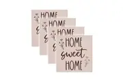 4pc Rayell Ceramic Printed Coaster Home Sweet Home Beige Drink Glass Holder Set