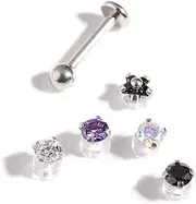 [Lovisa] Surgical Steel Flat Back Cubic Zirconia Multi 6-Pack, metal, cubic-zirconia