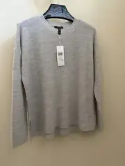 NEW $248 EILEEN FISHER 100% Fine Merino Wool Pullover Sweater Sea Salt Gray XS/S