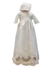 Christening - Sophia White 3/4 Sleeves Satin & Sequined Lace Gown