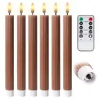 10" Fluted Ribbed LED Brown Tan Grooved Pillar Candles, Remote & 24h Timer Me...