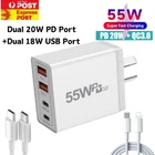 55W DUAL USB-C PD Fast Charging Wall QC3.0 Charger Power Adapter Type-C 4 Ports