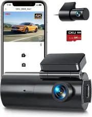GKU 4K WiFi Dash Cam Dual Front & Rear 4K+1080P Hidden Car Camera with Night V