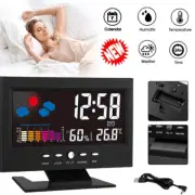 Weather Thermometer Desk Digital Alarm Clock LED Temperature Humidity Monitor