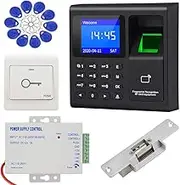 KDL Complete RFID Access Control System Fingerprint Access Controller Keypad, DC12V / 3A Power Supply Transformer, NO Type Electric Strike Lock with Door Switch Button, 125KHz ID Cards Keychains