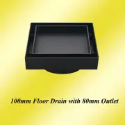 Matt Black 100mm Square Floor Drain Tile Insert Shower Grate 80mm Outlet Waste