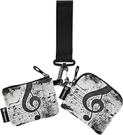 [XYMZR] Mini Zip Around Wristlet keychain Wallet Vintage Music Tone for Women Personalized Pattern Detachable Dual Pouch Wristlet Portable Wallet Phone Coin Purse, Multi-colored, One Size