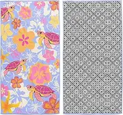 Microfiber Beach Towel, Quick Dry Travel Towel Large Sand Free Towel for Beach, Camping, Swim Pool, Gym, Sports& Yoga180cm x100cm (Turtles and Flowers)