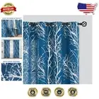 Grommet Top Light Filtering Curtains - Metallic Silver Tree on Navy Blue - 84x50