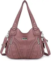 [angel kiss] Angelkiss Women's Handbag Large Double Zipper Multi Pocket Washed Shoulder bag Designer Handbags for Women