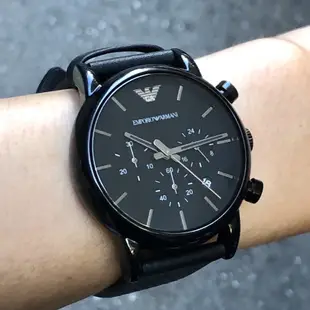 EMPORIO ARMANI AR1737 手錶 42mm 亞曼尼 三眼計時 黑面盤 黑色橡膠錶帶 男錶女錶