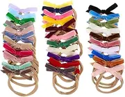 Toddmomy 32pcs Fluffy Bow Soft Stretchy Headbands For Newborns Infants Toddlers: Baby Girls Elastic Hairbands With Sweet Bow Design