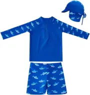 Big Softies Long Sleeve Rashie with Short & Hat - Shark, Size 00