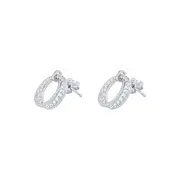 Bevilles 14mm Double Open Circle Stud Earrings with Cubic Zirconia in Sterling Silver