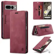 SupRShield For Google Pixel 7 Pro Case RFID Blocking Retro Flip Premium Leather Card Holder Wallet Cover - Red