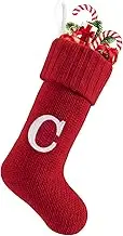 Christmas Stockings with Initials, 20-Inch Personalized Embroidered Monogram Knit Christmas Stocking,Large Cable Letter Knitted Christmas Stockings for Family Christmas Decorations(Letter C,Red)