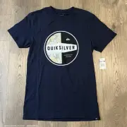 New w/ Tags Quicksilver Adult Small Navy T-Shirt - "Jungle Drum" Round Logo S